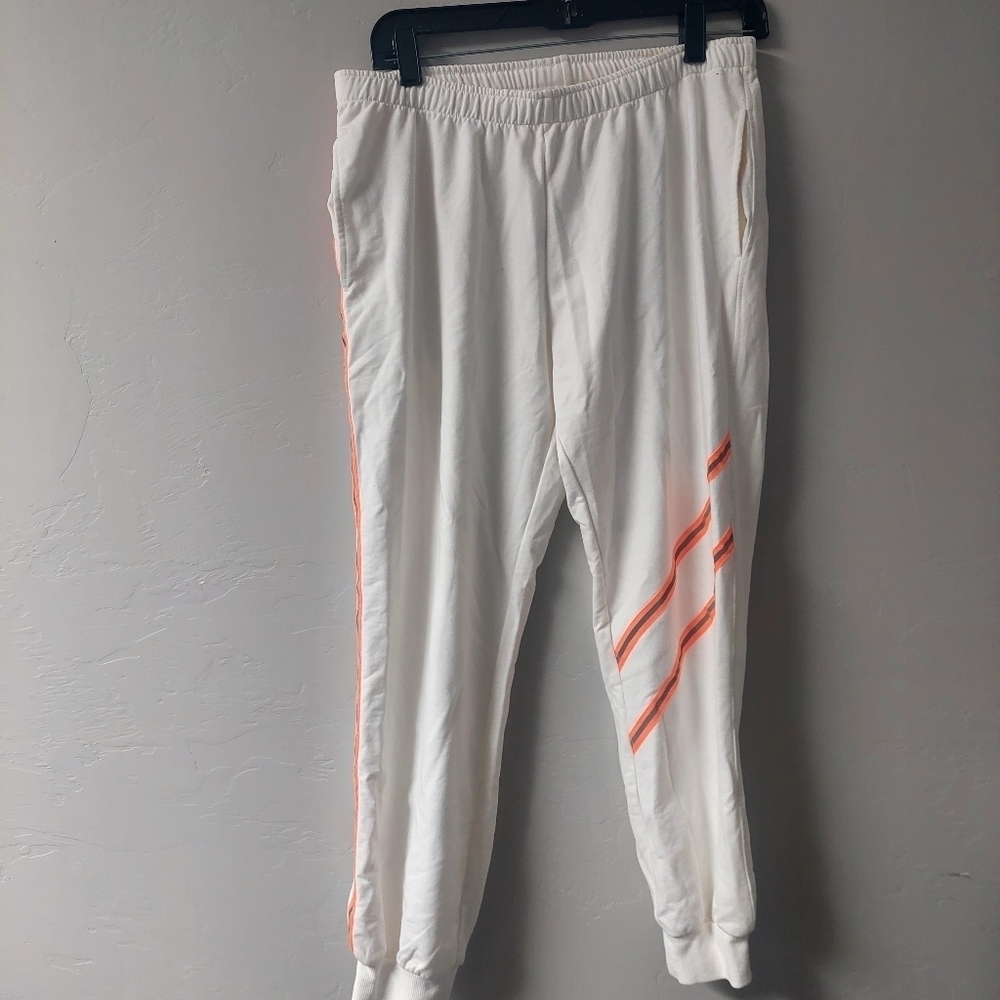 Sundays‎ Two  White Jogger Pants Reflective Orange Strip  Draw String Women M